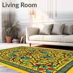 Vibrant Yellow Floral Face Border Rug