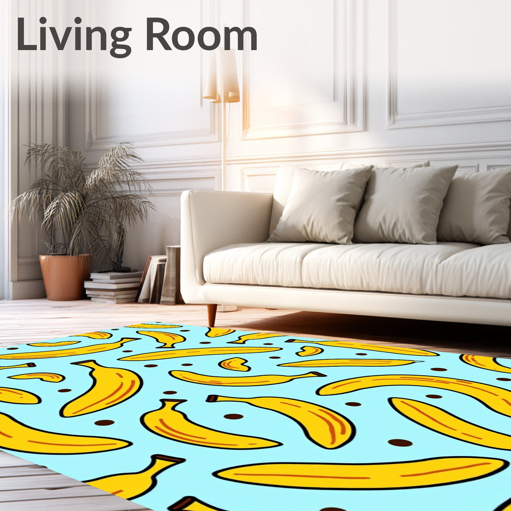 Yellow Bananas Scattered Blue Background Rug