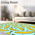 Yellow Bananas Scattered Blue Background Rug