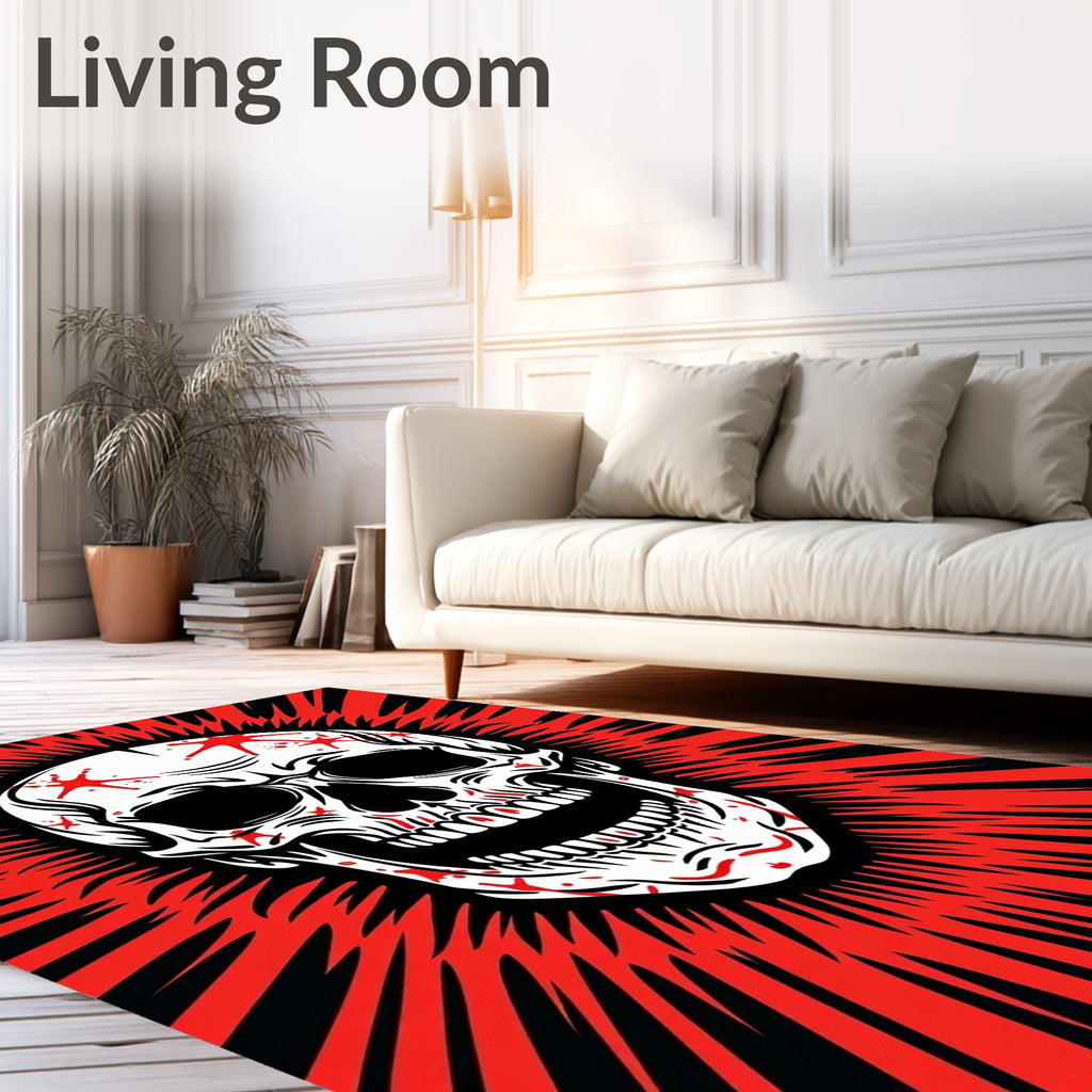 Crimson Skull Exploding Sunburst Rage Rug