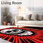 Crimson Skull Exploding Sunburst Rage Rug