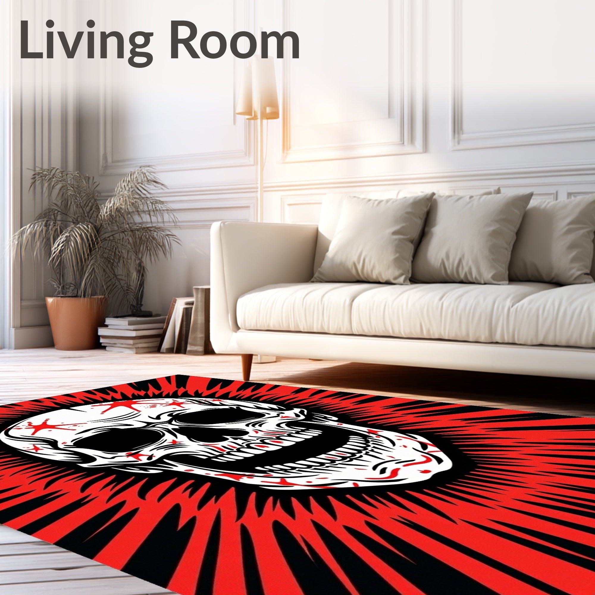 Crimson Skull Exploding Sunburst Rage Rug