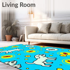 Cute Blue Puppy Circle Cartoon Rug