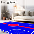 Bold Blue Graphic Red Symbol Medallion Rug
