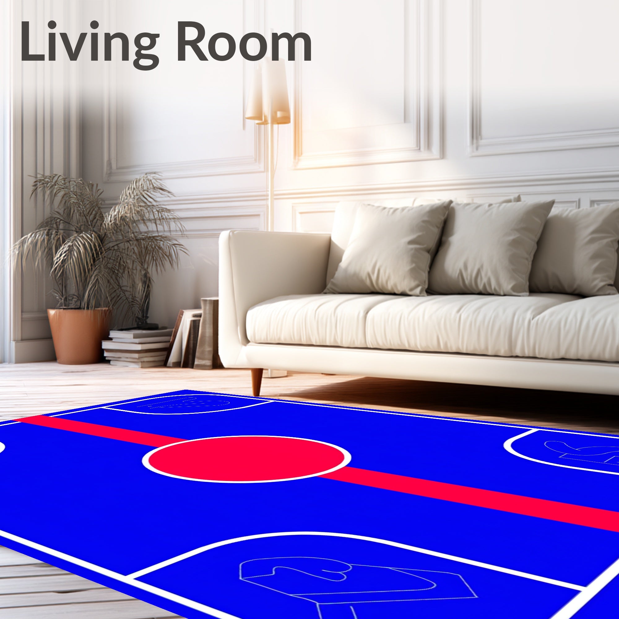 Bold Blue Graphic Red Symbol Medallion Rug