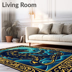 Deep Blue Golden Dragon Swirl Rug