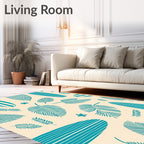 Teal Surfboard Palm Leaf Tropical Rug