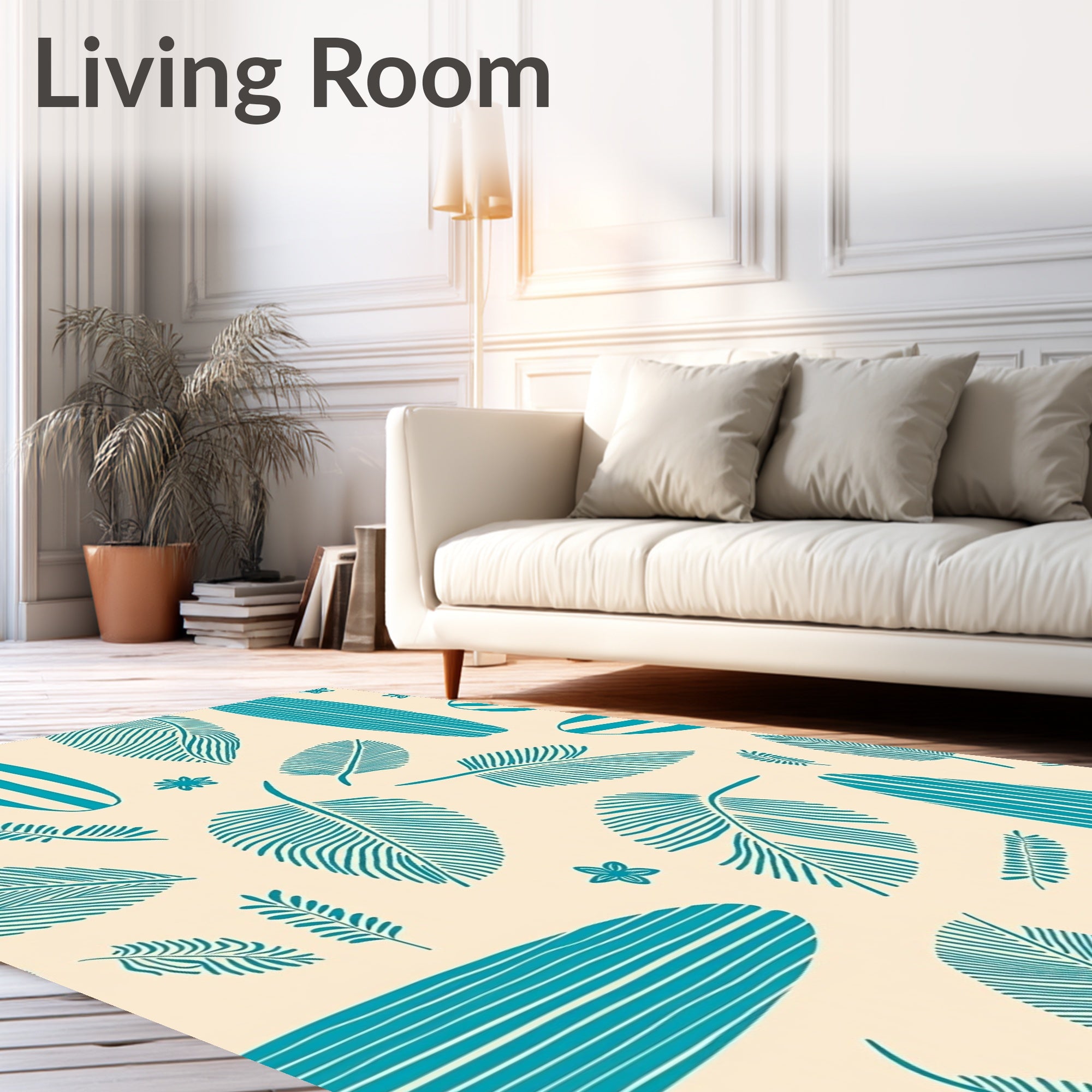 Teal Surfboard Palm Leaf Tropical Rug