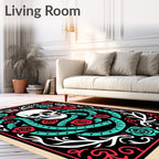 Crimson Teal Skull Serpent Floral Rug
