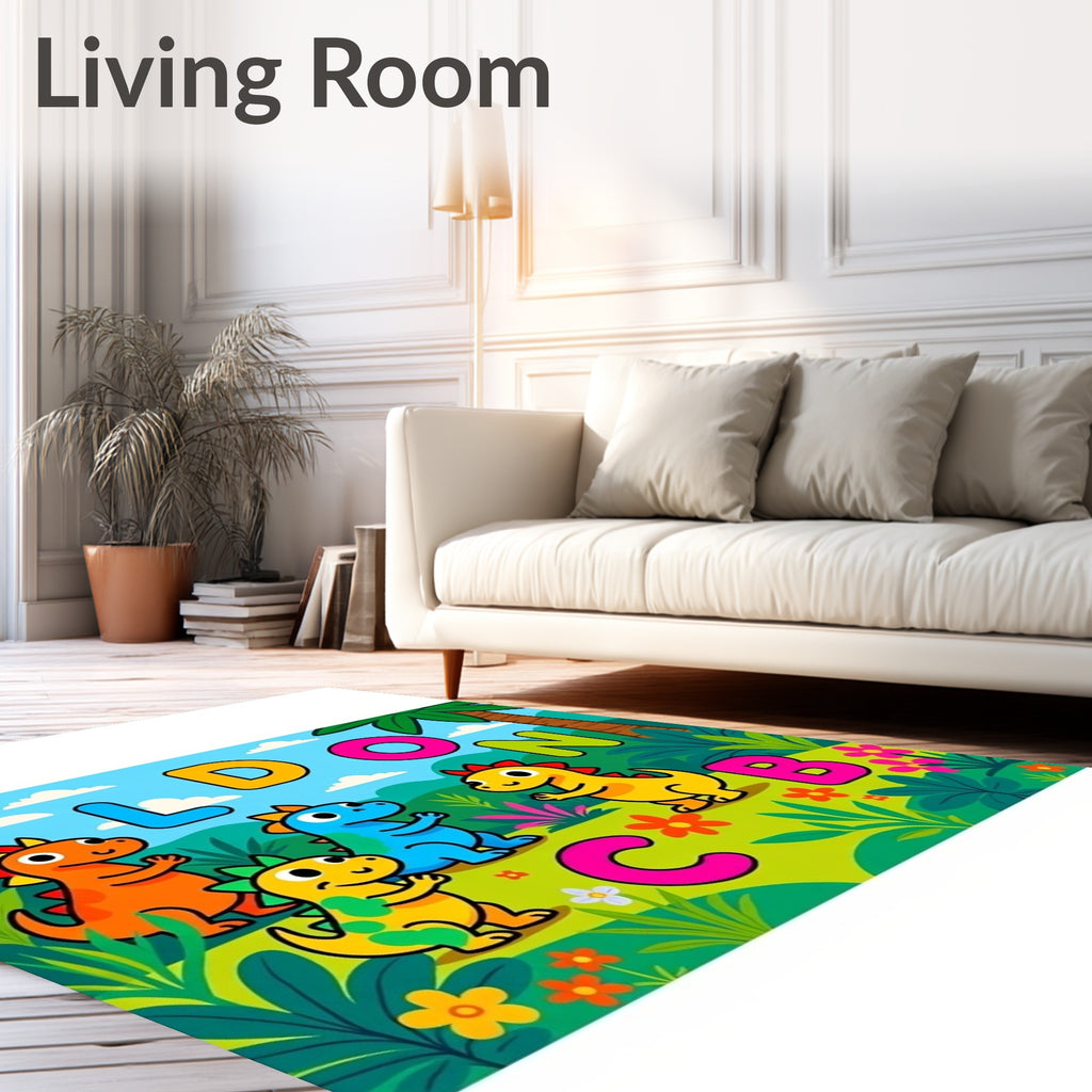 Cute Dinosaur Alphabet Jungle Rug