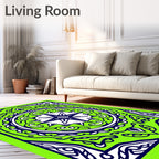 Lime Green Navy Compass Rose Mandala Rug