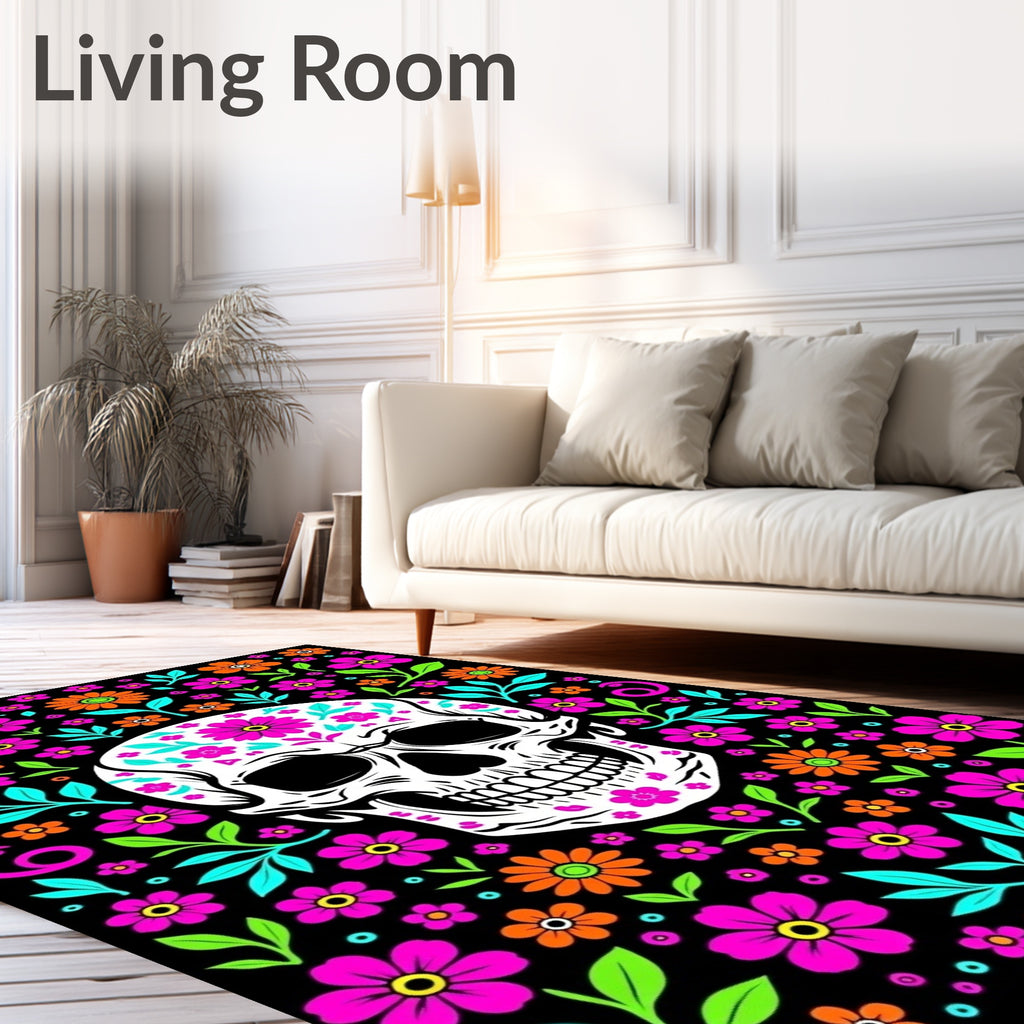 Floral Skull Vibrant Blossom Art Rug