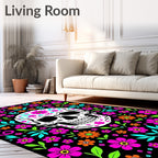 Floral Skull Vibrant Blossom Art Rug