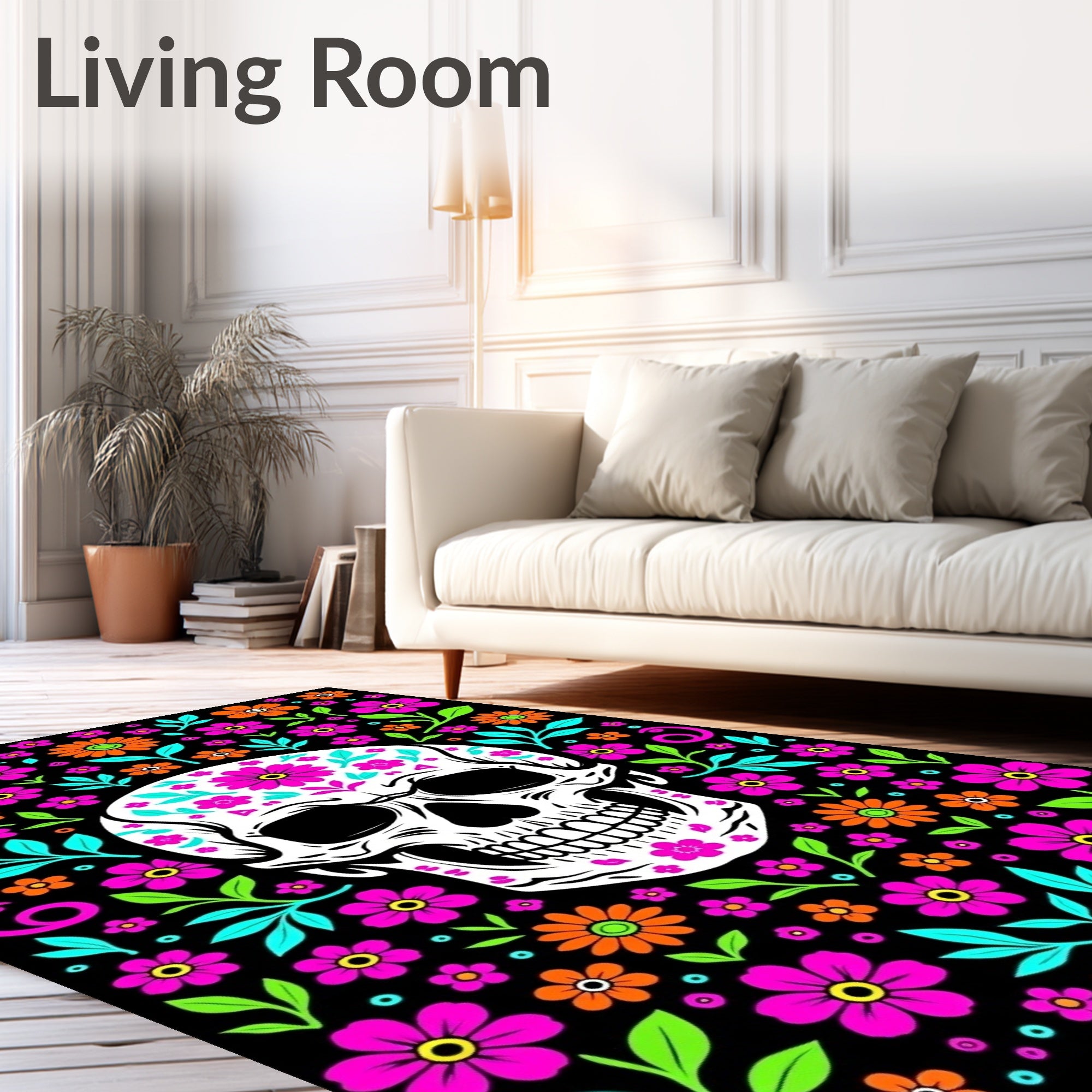 Floral Skull Vibrant Blossom Art Rug