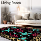 Aqua Turtles Pink Coral Black Ocean Rug