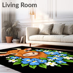 Brown Cow with Blue and White Flowers Rug