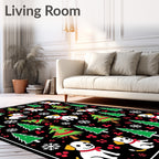 Festive Dogs Trees Snowflakes Black Rug