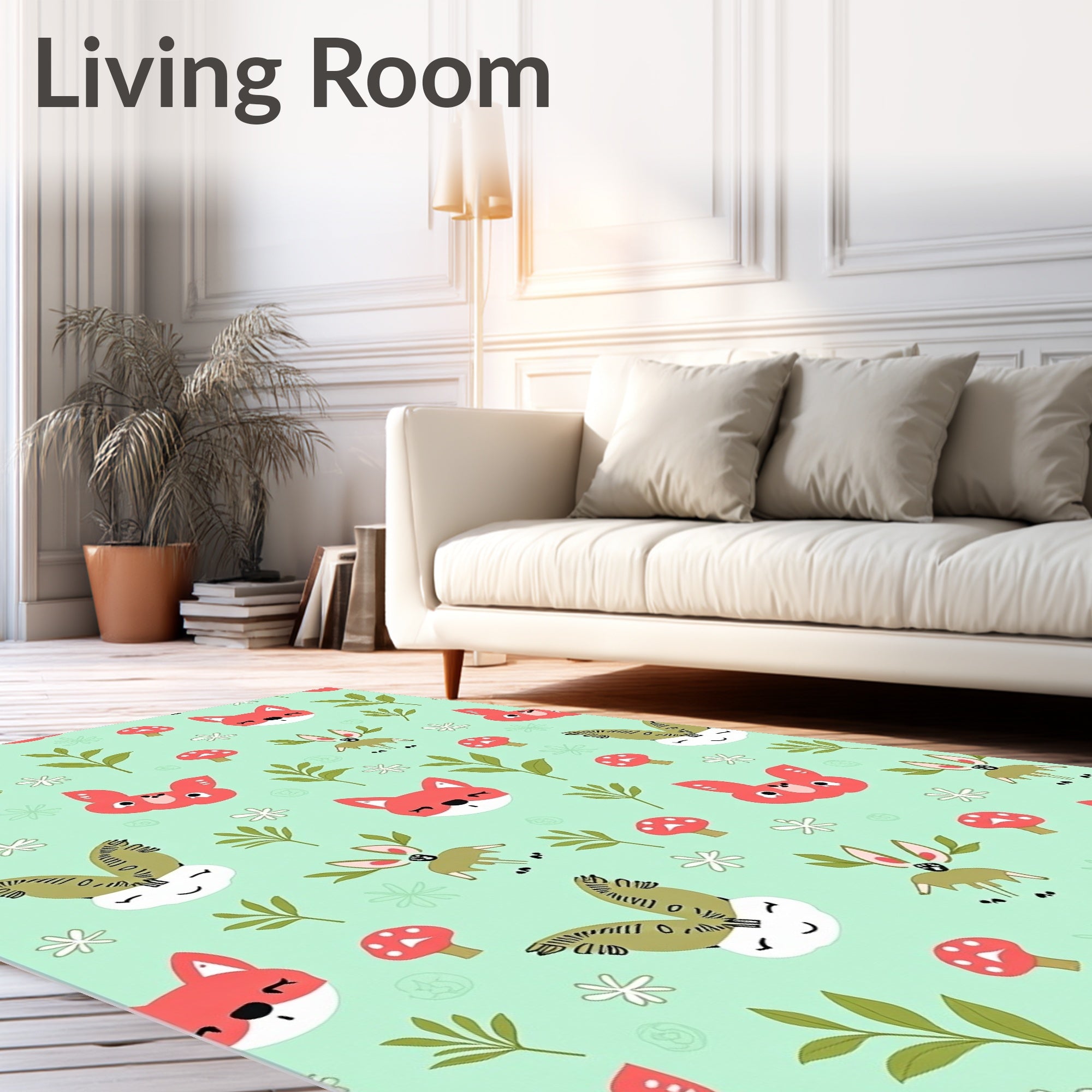 Woodland Creatures Coral Tan Forest Rug