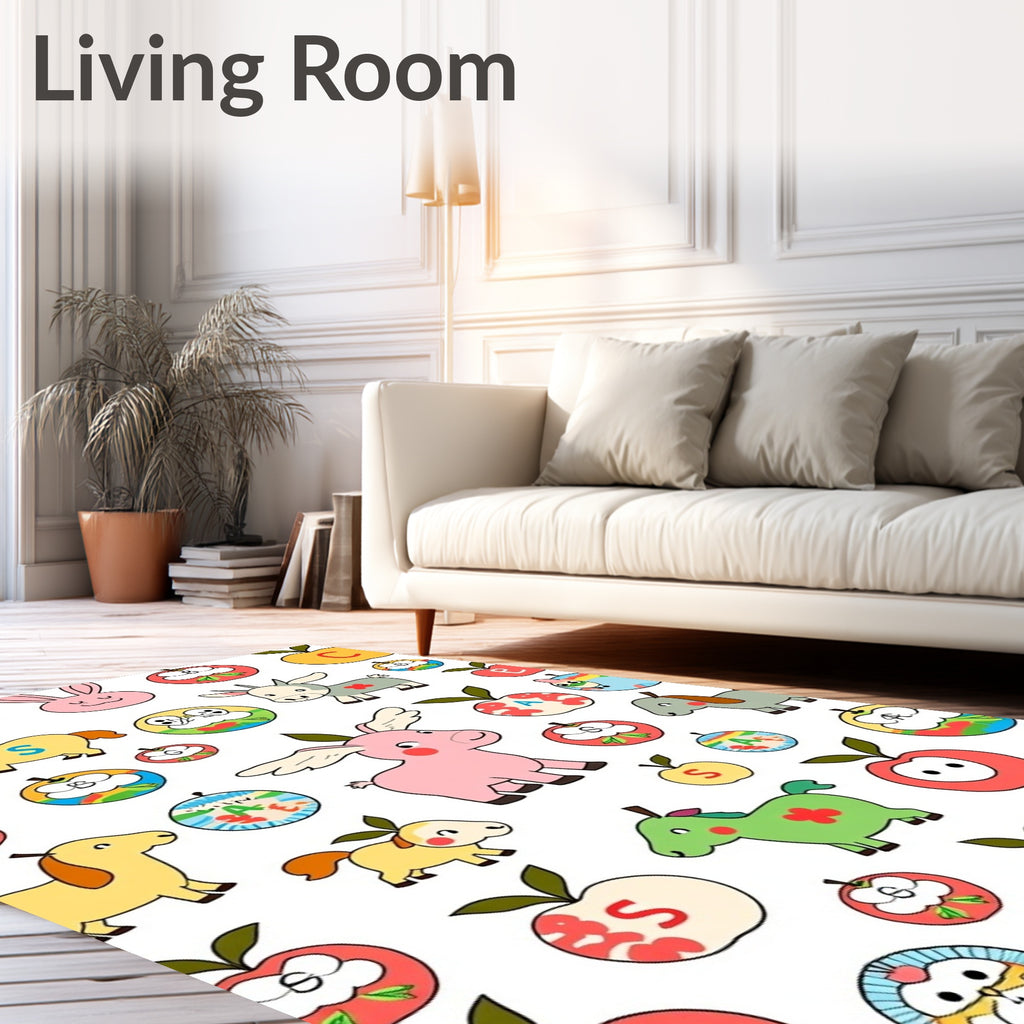 Whimsical Alphabet Animals Apple Medley Rug