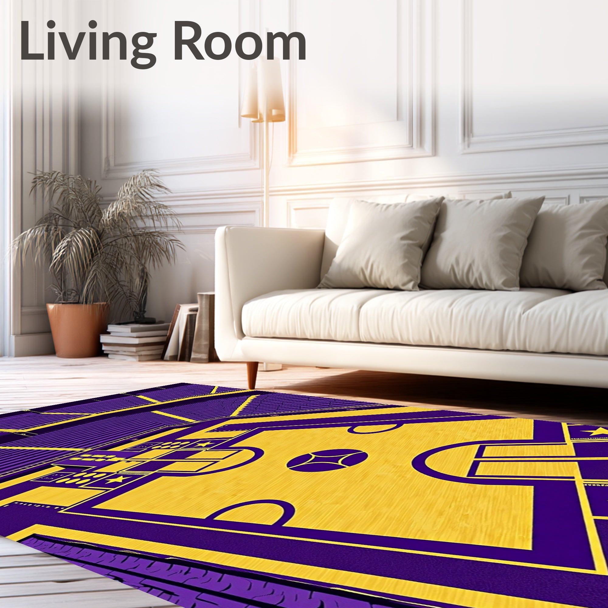 Purple Yellow Basketball Court Rug