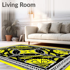 Vibrant Yellow Black Floral Frame Rug