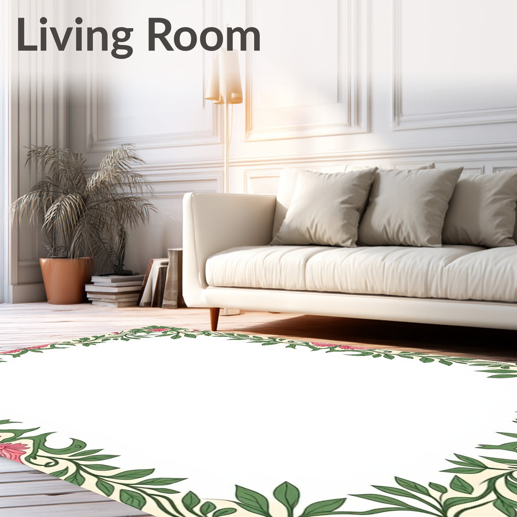 Victorian Pink Floral Vine Border Rug