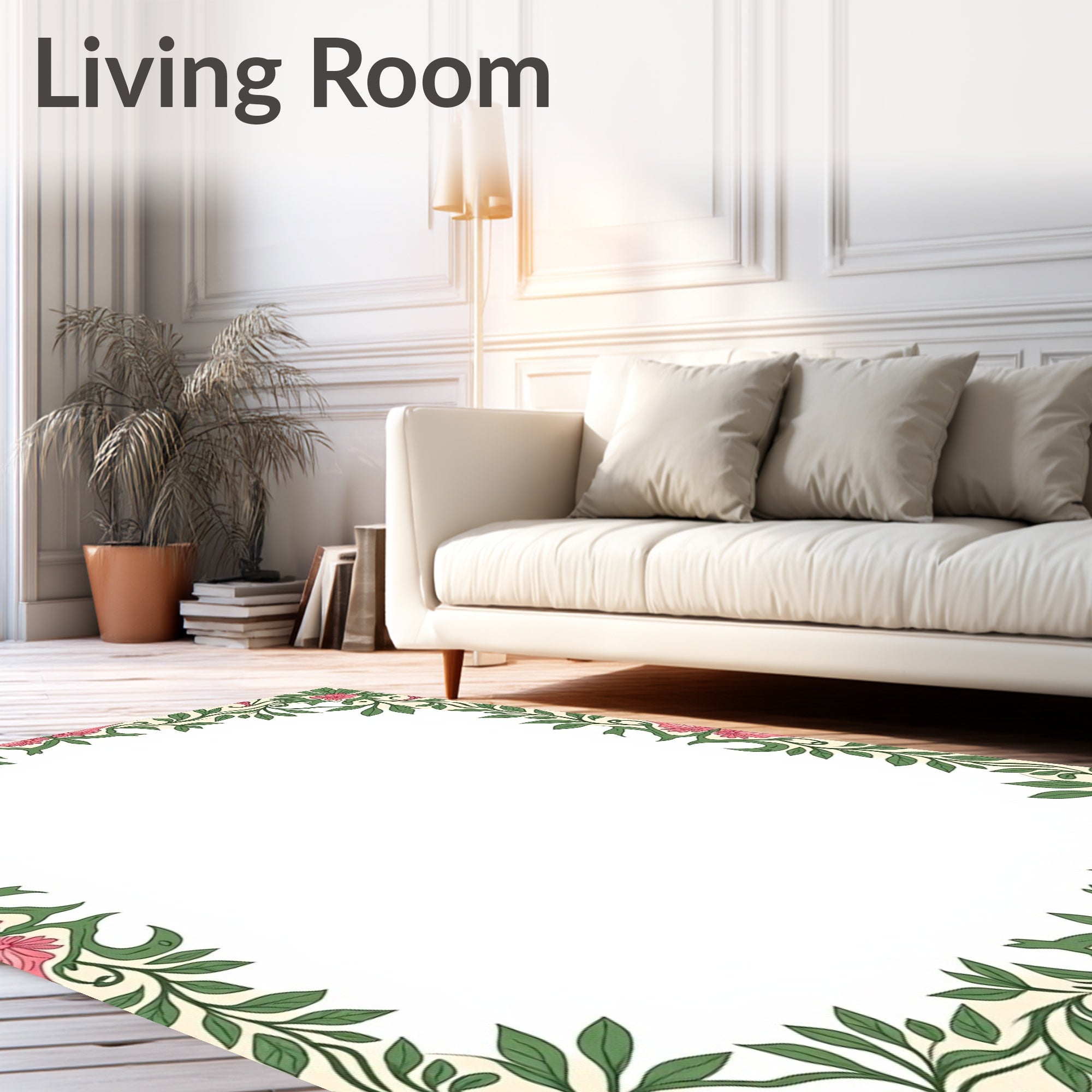 Victorian Pink Floral Vine Border Rug