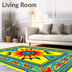 Vibrant Yellow Red Sunburst Medallion Rug