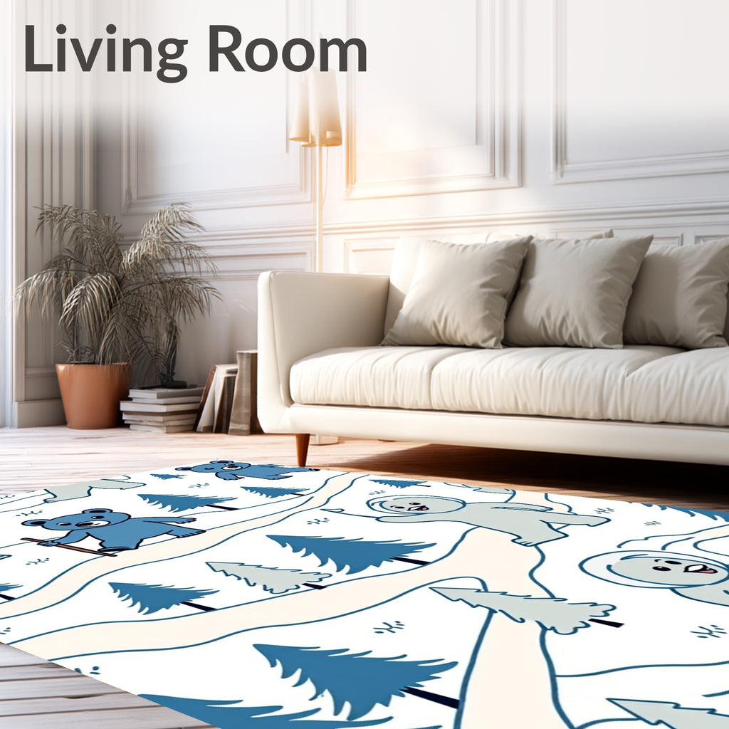 Blue Bear Winter Forest Scene Rug
