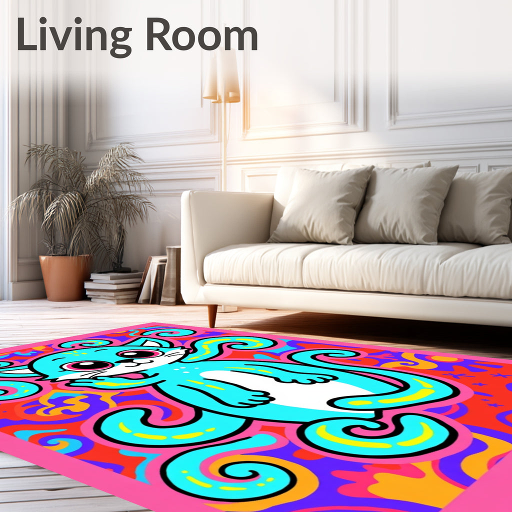 Whimsical Blue Cat Swirls Rug