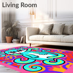 Whimsical Blue Cat Swirls Rug
