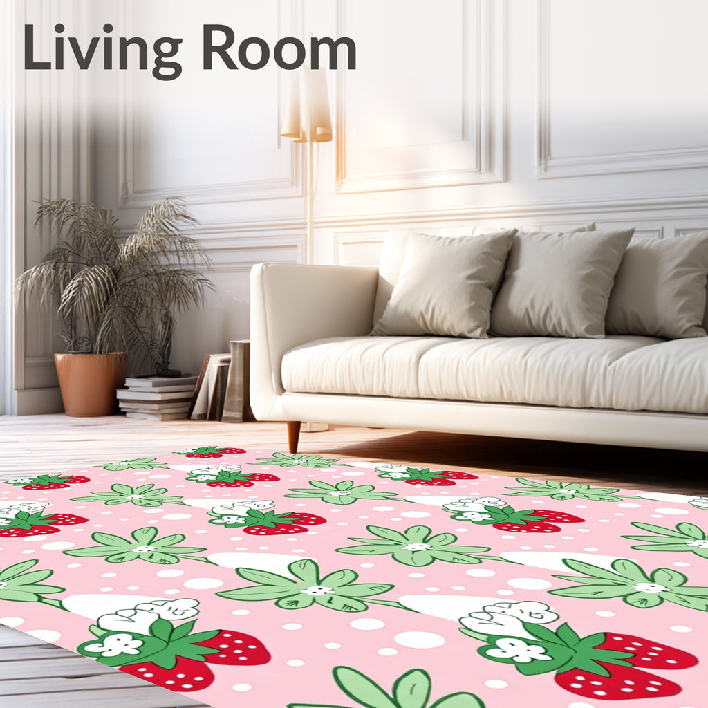 Sweet Strawberry Garden Cute Frogs Rug