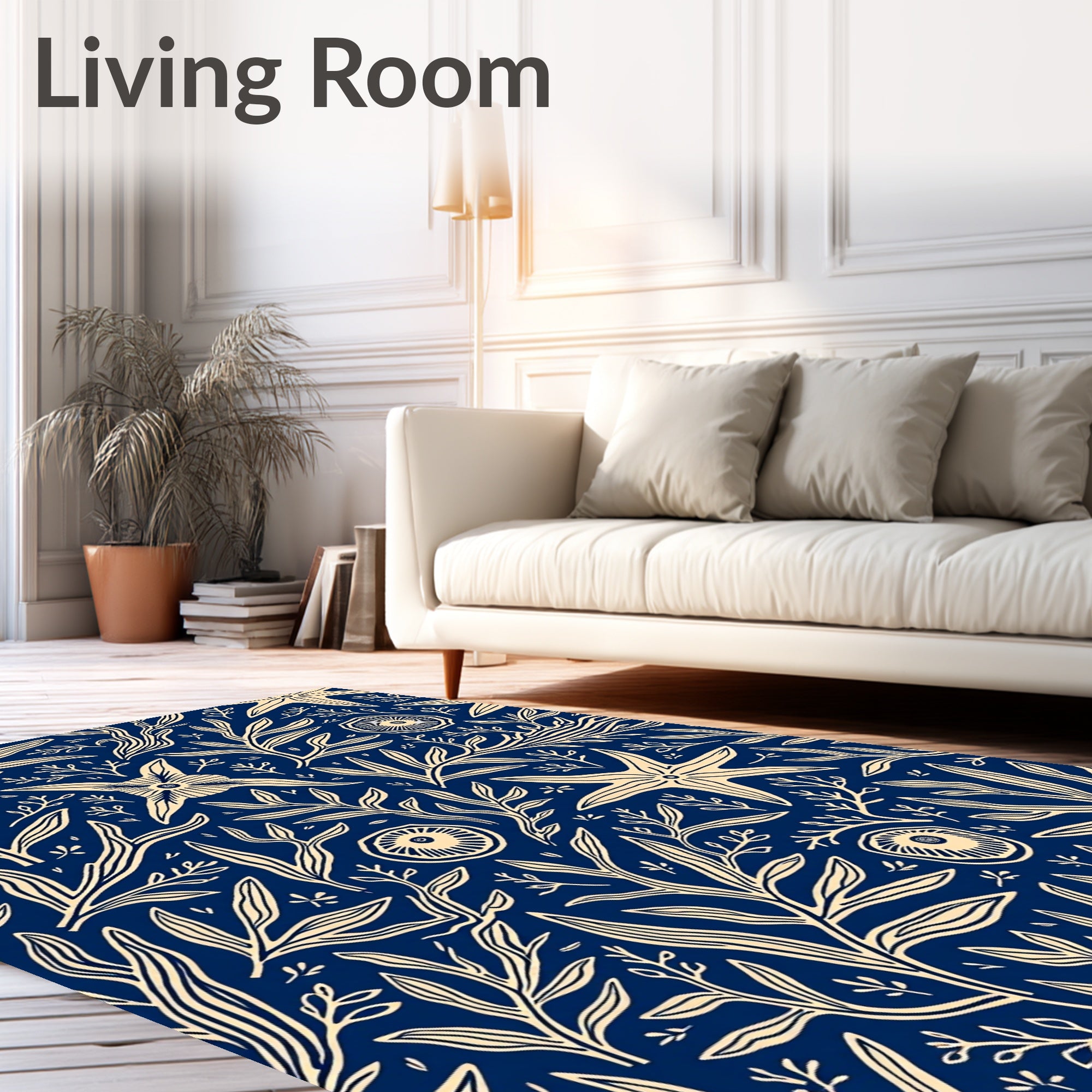 Oceanic Navy Starfish And Kelp Rug