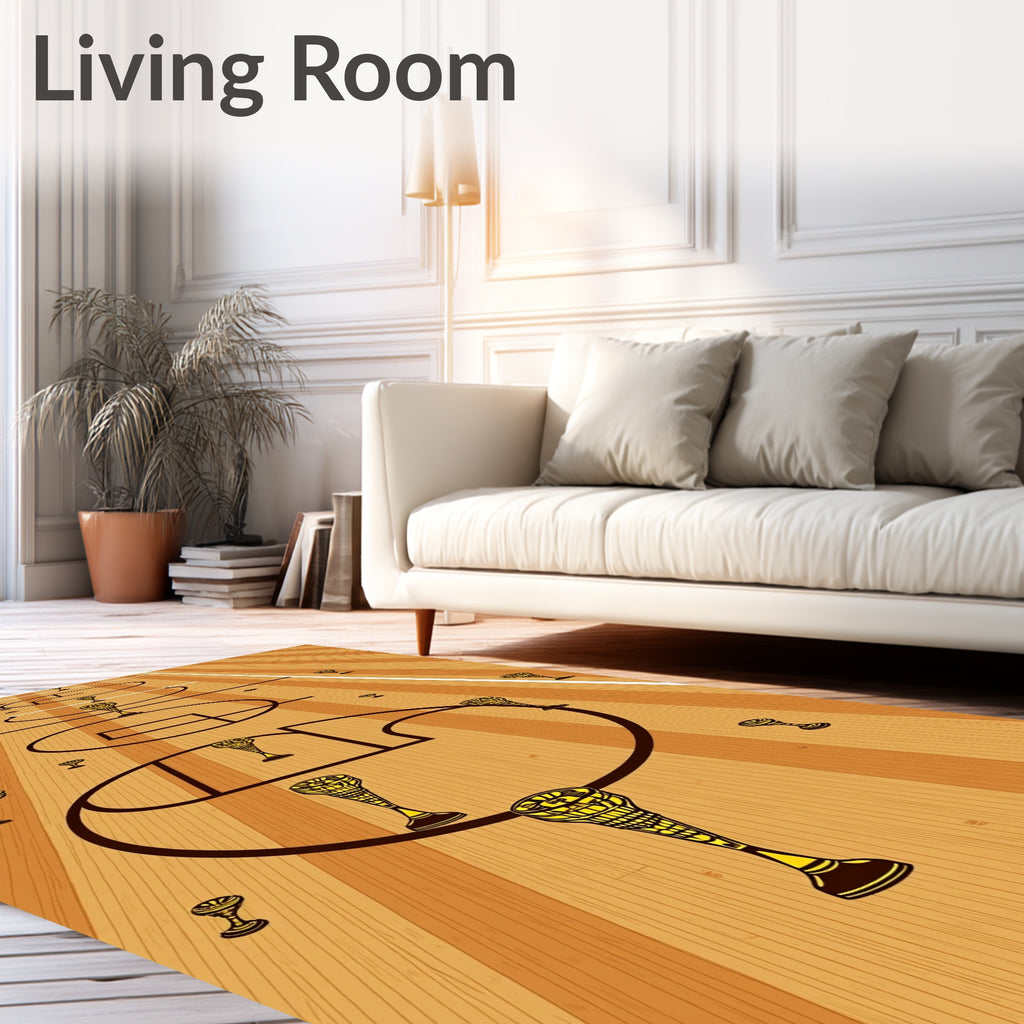 Golden Trophy Basketball Court Lines Rug