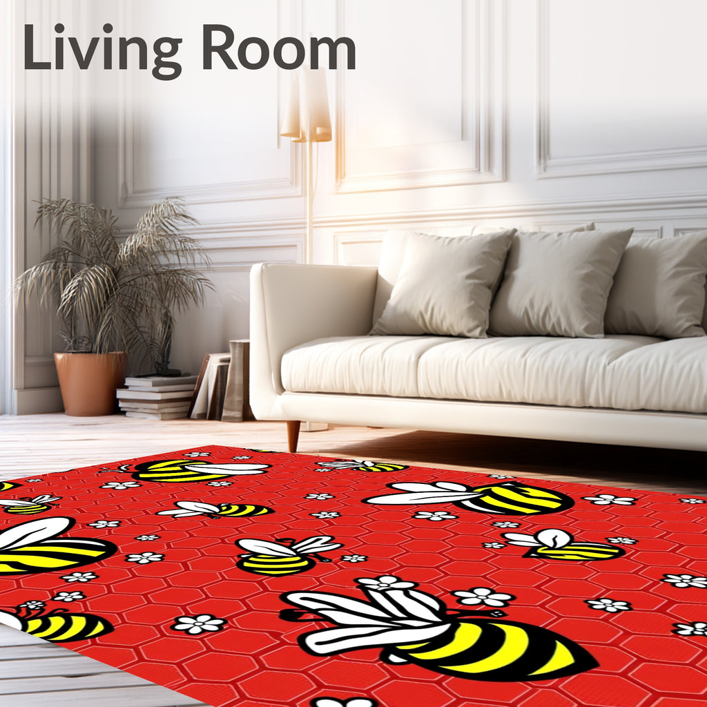 Whimsical Yellow Bee Bumble Flower Rug