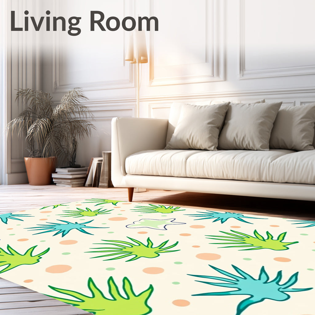 Whimsical Green Starburst Foliage Cluster Rug