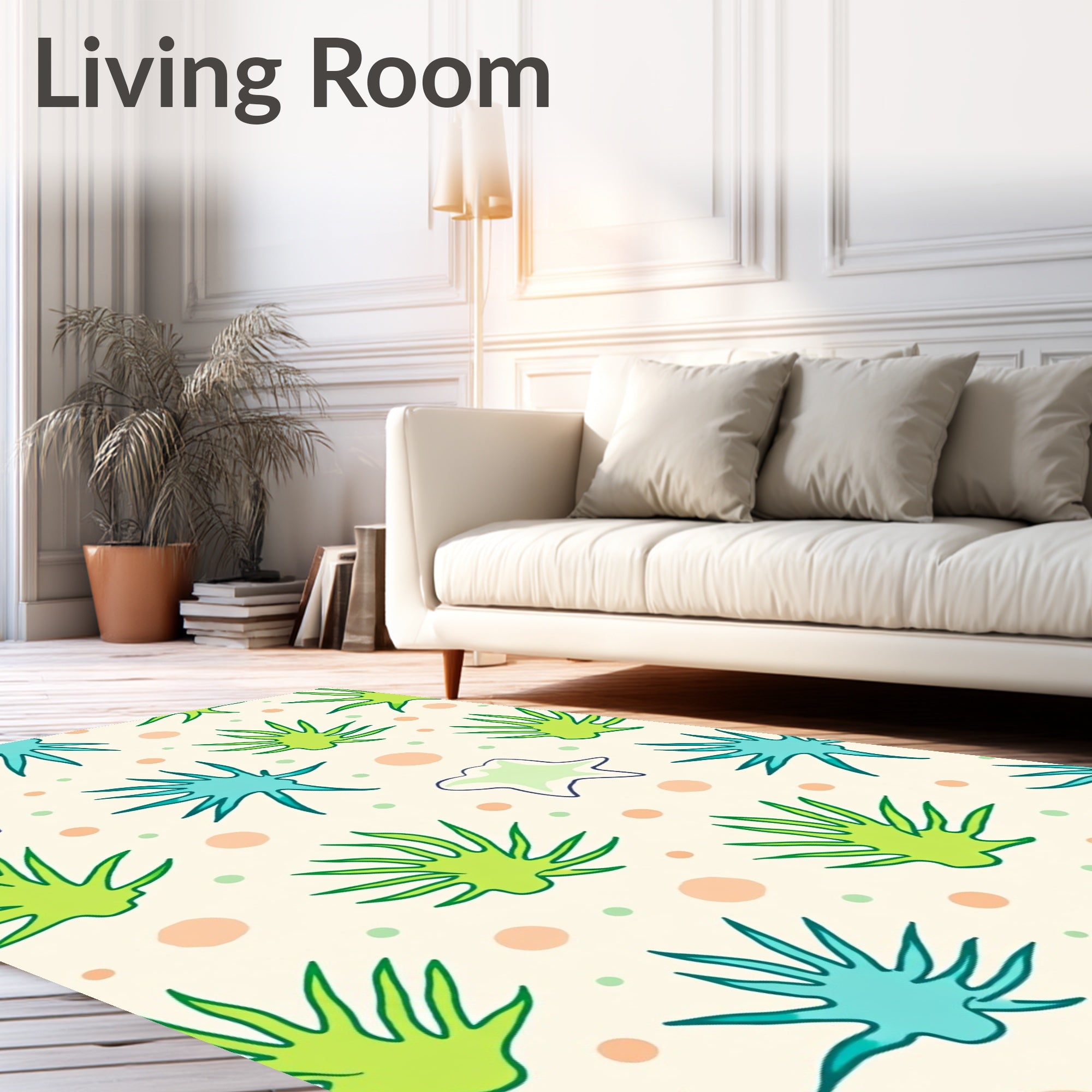 Whimsical Green Starburst Foliage Cluster Rug