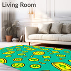 Golden Dollar Bills Coins Teal Rug