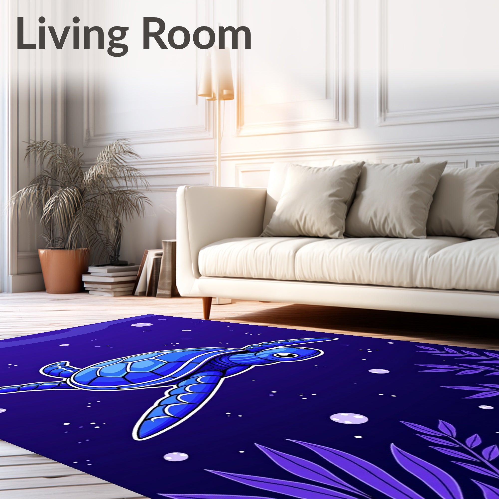 Deep Blue Ocean Turtle Bubbles Rug