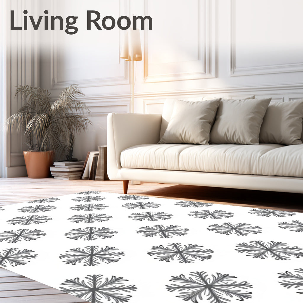 Monochromatic Black Floral Starbursts Rug