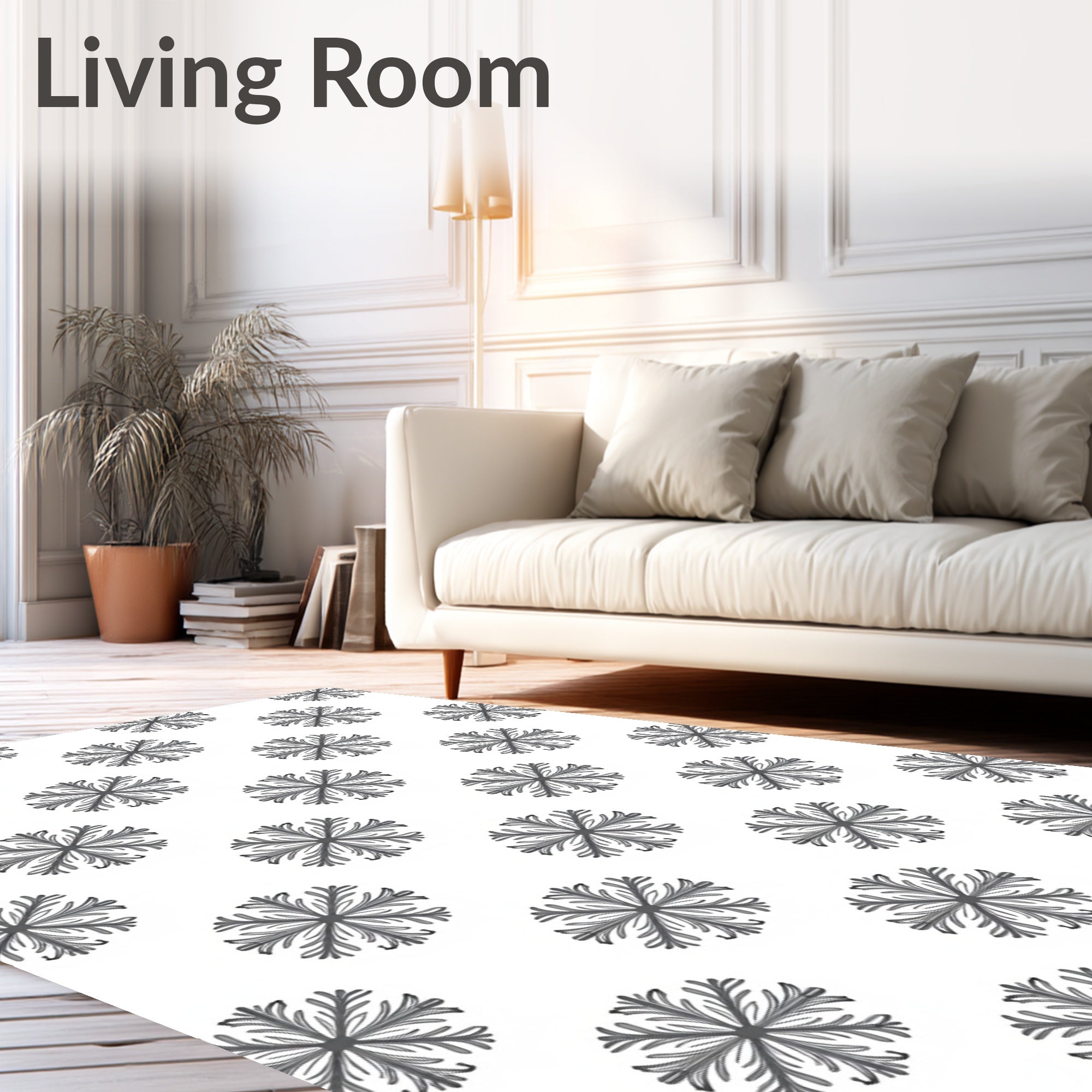 Monochromatic Black Floral Starbursts Rug
