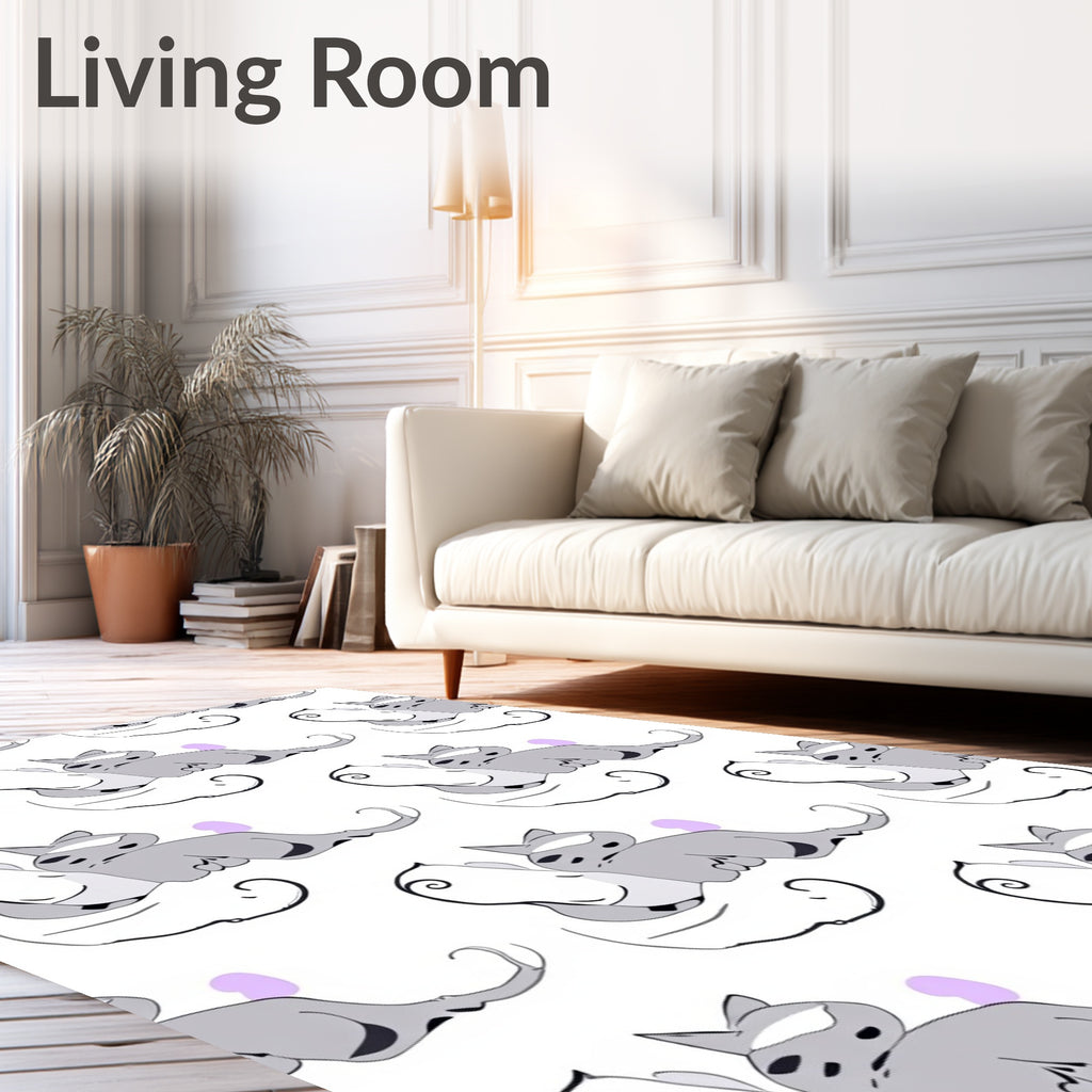 Whimsical Gray Cat Abstract Lilac Spots Rug