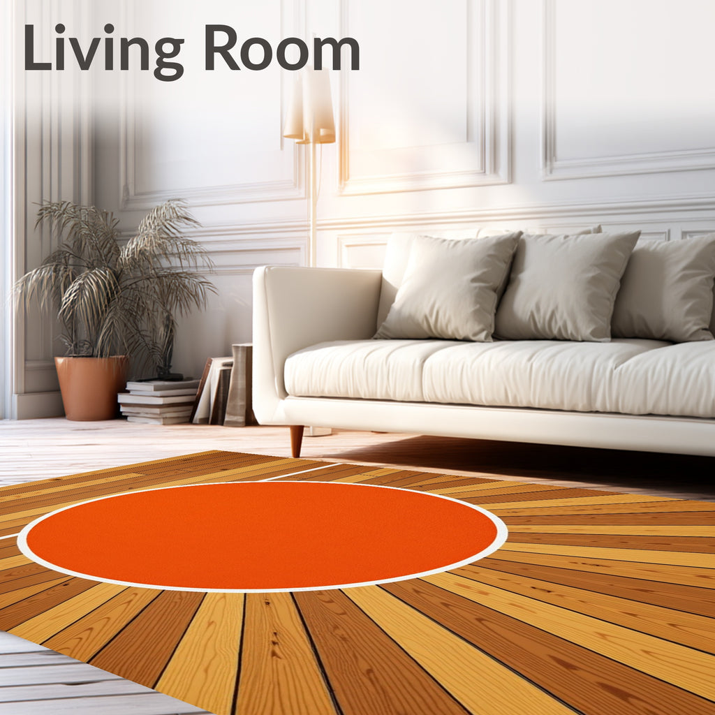Orange Circle Wood Grain Rug