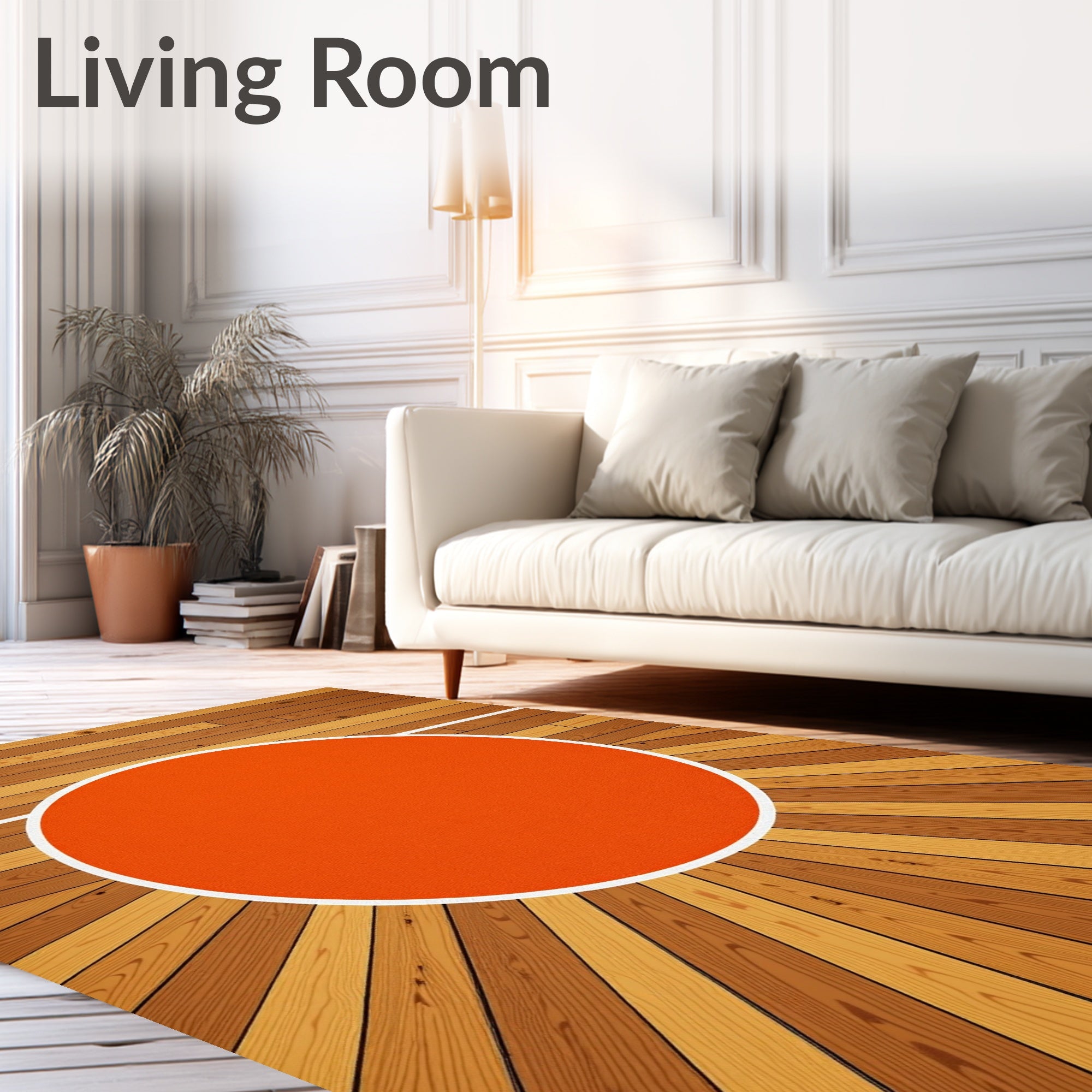 Orange Circle Wood Grain Rug