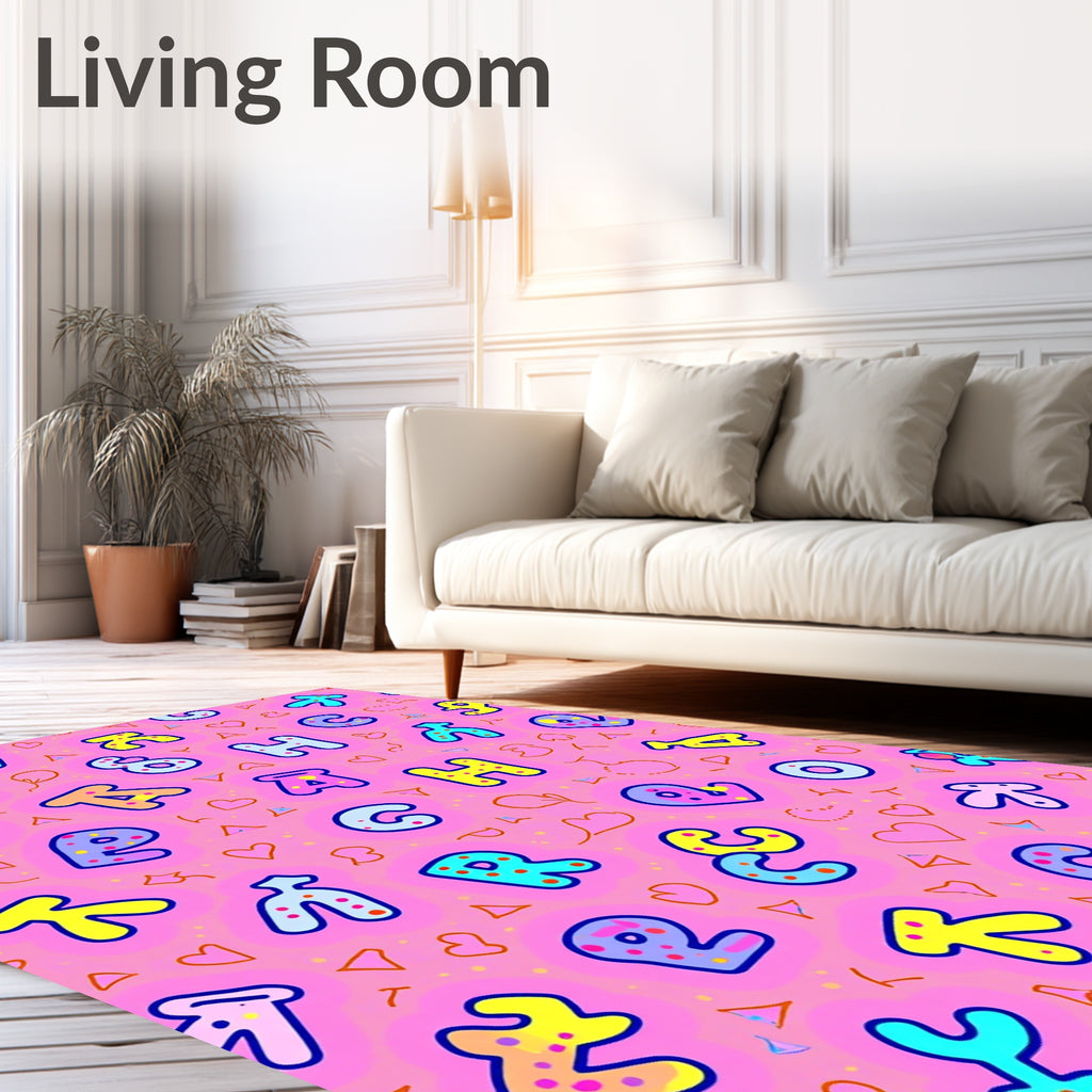 Pink Playful Alphabet Collage Rug