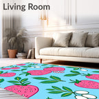 Pink Strawberry Garden On Blue Rug