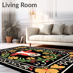 Red Cow Floral Frame Folk Art Rug