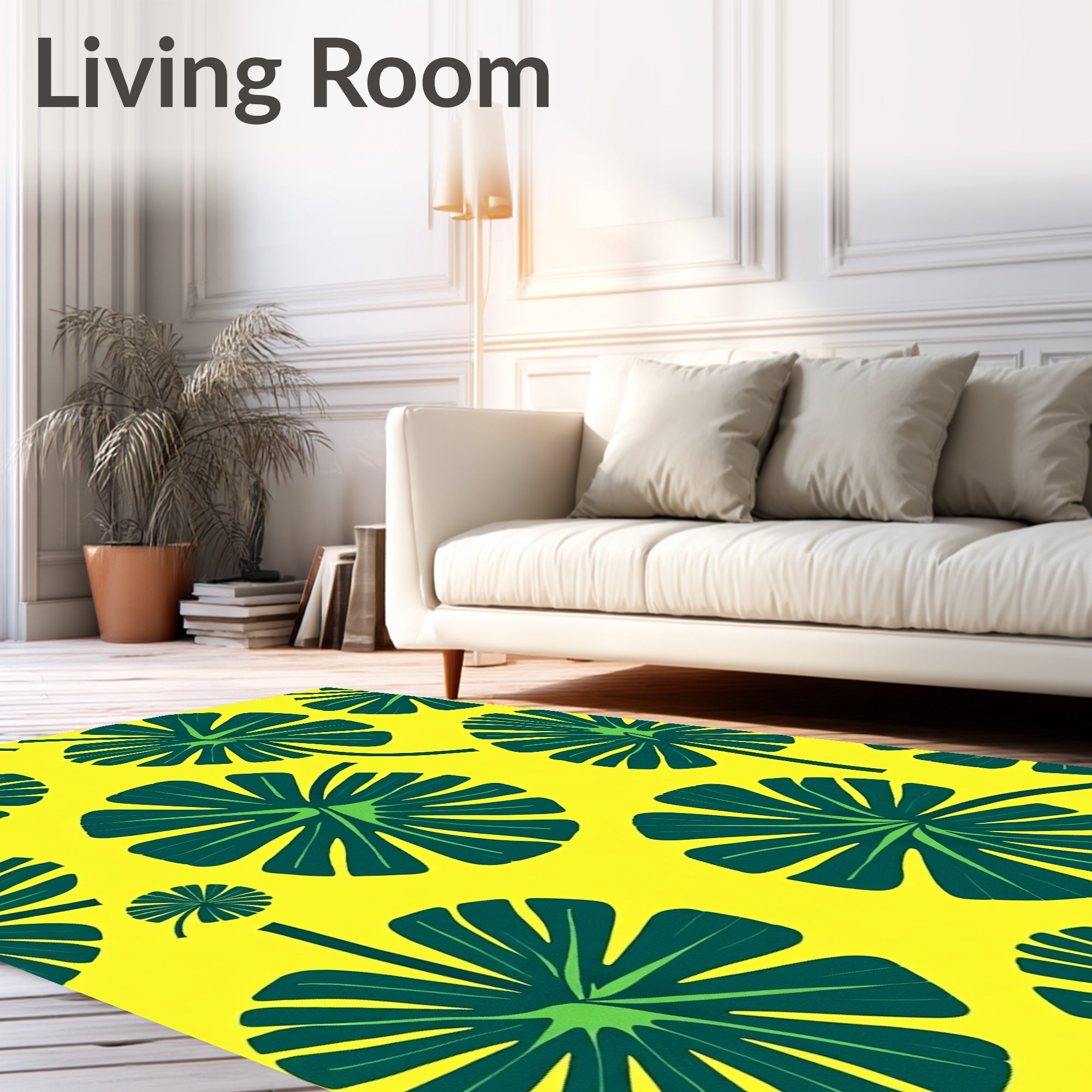 Vivid Yellow Green Tropical Fan Rug