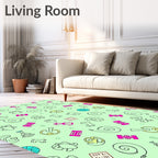 Whimsical Pink Yellow Swirls Folk Rug