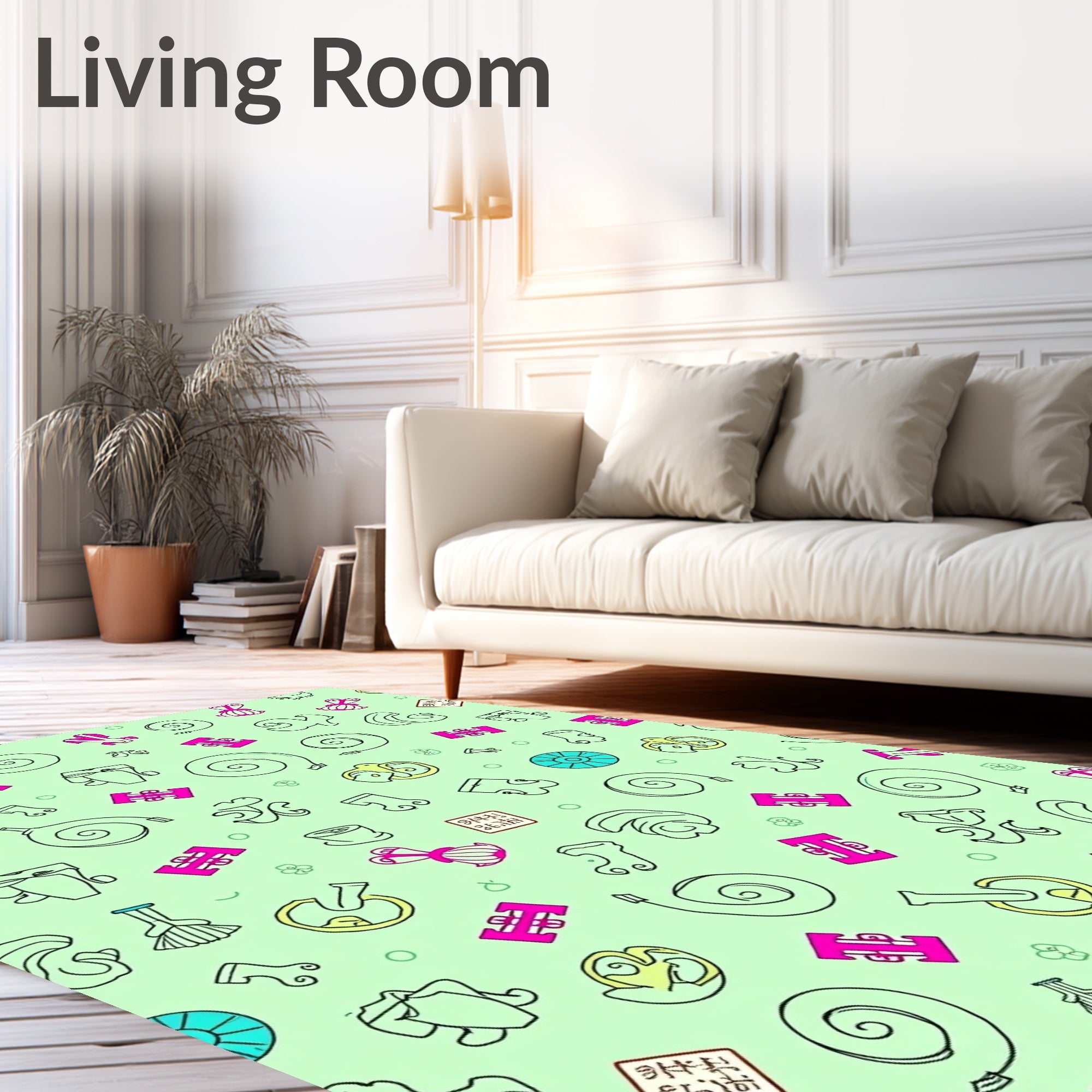 Whimsical Pink Yellow Swirls Folk Rug